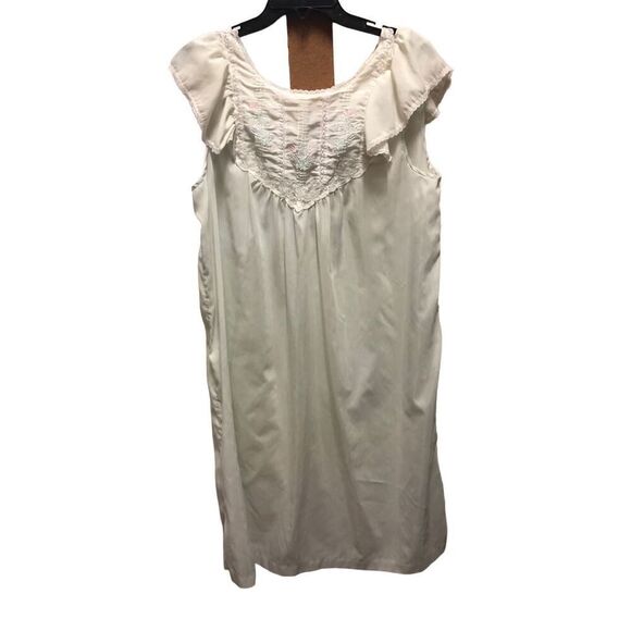 Barbizon Women’s Lightweight Off White Lace Trim Floral Embroidered Two Piece Ni - Picture 3 of 14